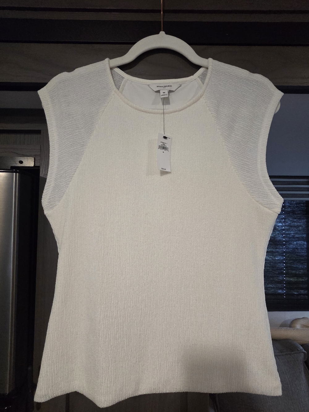 Banana Republic Factory Ivory Textured Cap-Sleeve Top